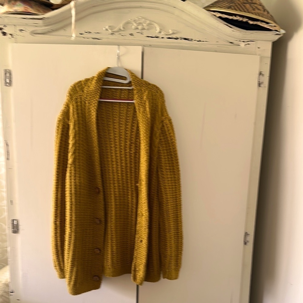 Hand crochet Cozy Mustard Cardigan Sweater
